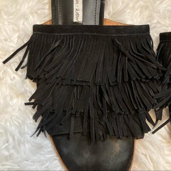 & Other Stories Black Leather Fringe Slip On Sandals - Picture 4 of 9